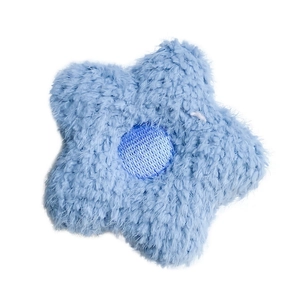 Blue plush star-shaped expanding phone grip and stand for desktop viewing