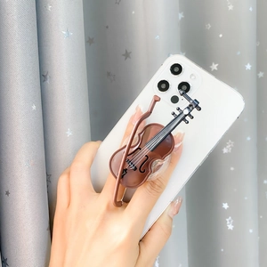 Creative 3D violin shape folding phone socket stand with realistic wood texture design