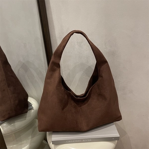 Retro dark brown matte suede hobo bag with minimalist design for women fashion