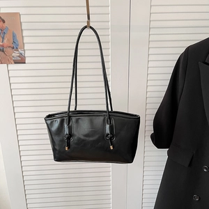 Sac fourre-tout minimaliste en cuir PU noir avec nœuds décoratifs et fermeture à glissière