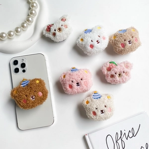 Cute plush bear collapsible phone socket stand in various colors for smartphones