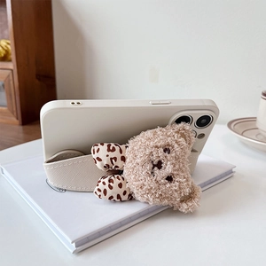 Cute teddy bear wristband accessory with leopard bow for iPhone back decoration