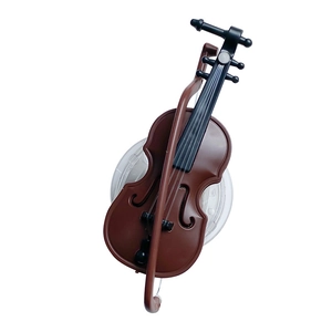 Violin shaped folding phone grip and stand with violin bow on white background