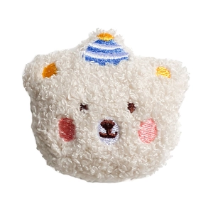 Cute white plush cartoon animal phone grip with colorful embroidery and winter hat