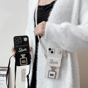 Luxus-Handyhülle im Parfümflaschen-Stil mit Strasssteinen und Umhängegurt für iPhone