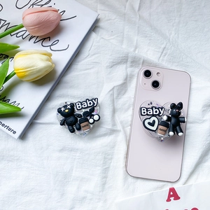 Sparkly heart phone grip set featuring cute 3D bear and bunny characters with Baby lettering