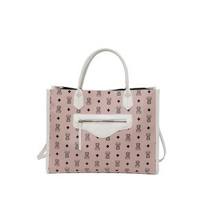 Pink tote bag with panda print and white leather handles for women's spring fashion