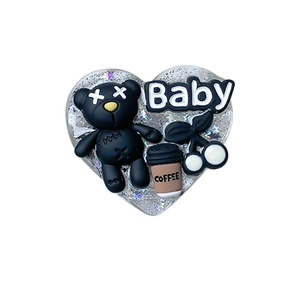 Sparkly heart phone grip with 3D cartoon bear, baby lettering and coffee charms