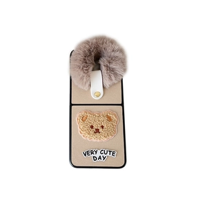 Coque en cuir ours en peluche pour Samsung Z Flip avec sangle de transport