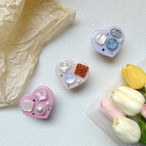 Heart Shaped Phone Grip Holder Rhinestone Faux Artificial Pearl Collapsible Griptok For Smartphones Korean Ins Style Luxury Sweet