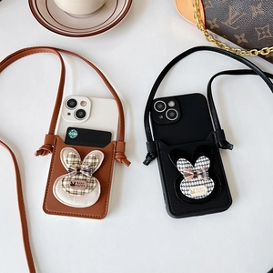 Crossbody Wallet Phone Case With Detachable Strap PU Leather Plaid Bow Cute Fabric Bunny Card Holder Pocket For Women