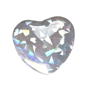 Heart-shaped iridescent resin phone grip with colorful laser glitter on white background