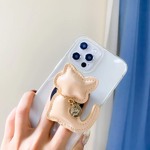 Cat shaped leather phone socket with lucky girl pendant and stitch detailing
