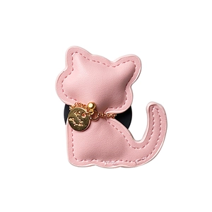 Pink leather cat phone grip stand with Lucky You gold charm and stitched detailing
