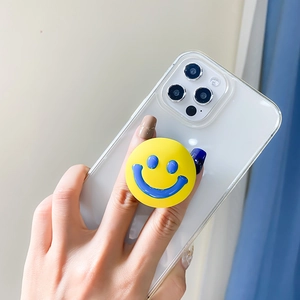 Universal retractable mobile air cushion stand with 3D smiley face and clear phone case