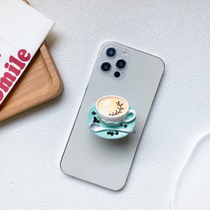 3D Miniature Coffee Cup Phone Grip Stand Aesthetic Resin Cappuccino Cake Design Desktop Holder For Women Girls Portable