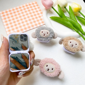 Cute plush lamb foldable makeup mirror phone stand in various colors for students