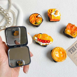 Realistic food-shaped foldable pocket makeup mirror with double-sided design