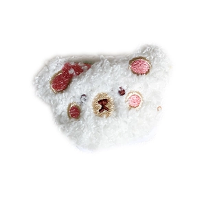 Cute plush bear phone grip stand with foldable vanity mirror and soft white fleece texture