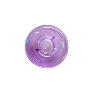 Transparent purple donut phone grip with colorful sequins on a white background