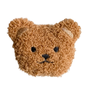 Cute teddy bear plush phone socket holder with brown curly fur and embroidery