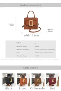 Detailed view of women's vintage square handbag size chart and available color options