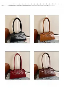 Collage retro minimalistischer Schultertaschen aus Kunstleder in vier Farben mit Schnallen