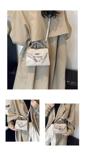 Vues détaillées du petit sac à main trapèze classique avec boucle et bandoulière argentée