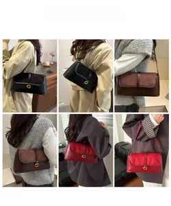 Three-color leather shoulder bags with gold G buckle shown in six different model views