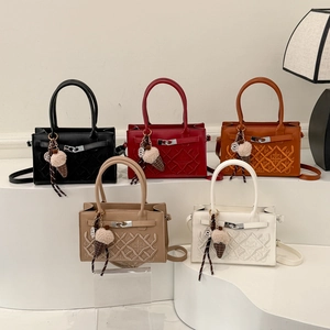 Minimalist woven faux leather crossbody handbags in five colors with cute charms