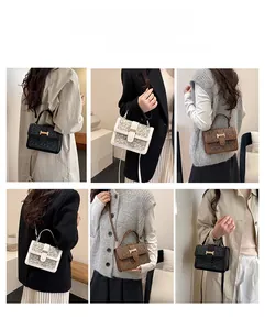 Collage de sacs à monogramme en noir, beige et marron montrant divers styles de portage