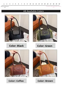 Four colors of vintage large tote bags shown on stairs in black green coffee and brown