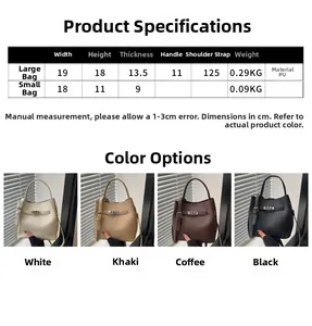 Size chart showing dimensions for vintage PU leather bucket bags in multiple colors