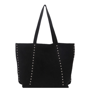 Trendy large black tote bag with silver studs and premium matte finish for women