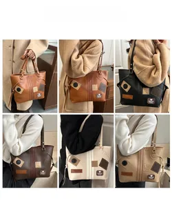 Collage de bolsos tote de cuero sintético multicolor que muestra varias opciones de color