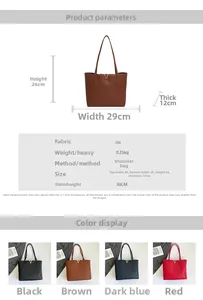 Detailed size and color guide for V-metal leather tote bag with lychee pattern