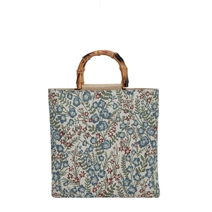 Sac fourre-tout à fleurs avec poignées en bambou et toile à motif vintage