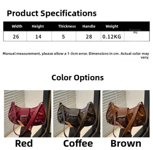 Detailed dimensions and color comparison for the vintage PU leather shoulder baguette bag