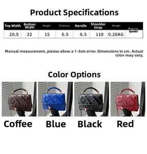 Detailed size chart and dimensions for the quilted leather crossbody bag with top handle