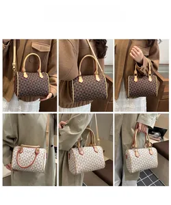 Detailed views of vintage Boston bag with windmill pattern and adjustable shoulder straps
