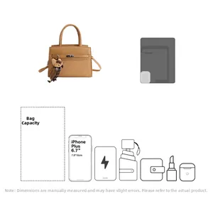 Brown woven trapezoid handbag storage capacity showing phone and daily essentials