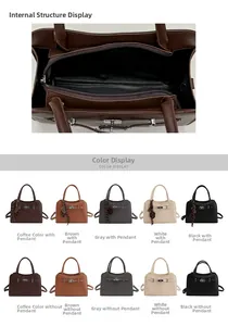 Detailed interior view and color options of high-capacity lychee grain square tote bags