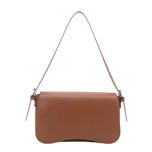 Borsa a spalla minimalista in ecopelle marrone con base curva e tracolla sottile