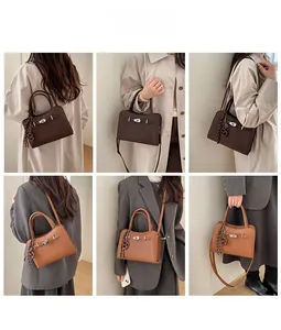 Minimalist leather handbag styled with beige trench coat and gray business suit