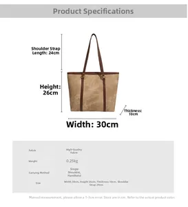 Size chart showing large tote bag dimensions 30x26x10cm with strap length detail
