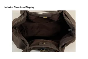 Detail of deep brown tote bag interior with zipper pocket and magnetic snap closure