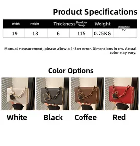 Detailed view showing product dimensions and four color options for the crossbody bag