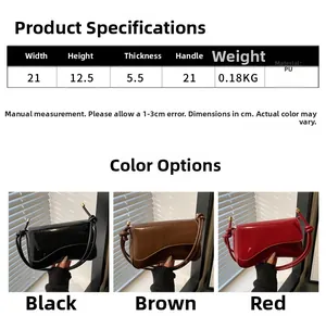 Detailed size chart and color selection for this sleek minimalist PU leather crossbody bag