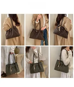 Fashionable tote bags in coffee and olive green shown with varied chic outfits