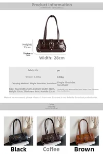 Guide des tailles et dimensions du sac à bandoulière vintage en cuir PU à rivets